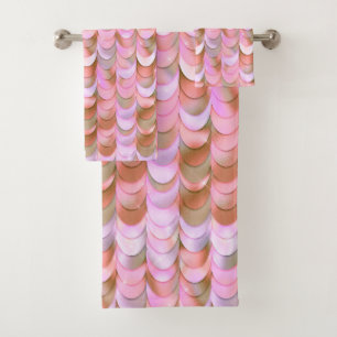 ピンクローズ金ゴールド虹彩色マーメイドはかりで測グリッター バスタオルセット