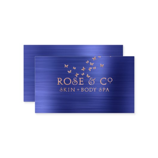 ピンクローズ金ゴールド赤面エメラルドコバルト2蝶 名刺 (正面/裏面インサイチュ)