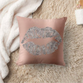 ピンクローズ金ゴールド赤面グリッターキスグレーメタリック クッション (ブランケット)
