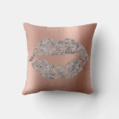 ピンクローズ金ゴールド赤面グリッターキスグレーメタリック クッション (裏面)