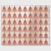 ピンクローズ金ゴールド赤面スキニークリスマスツリースターズ ラッピングペーパー (フラット)