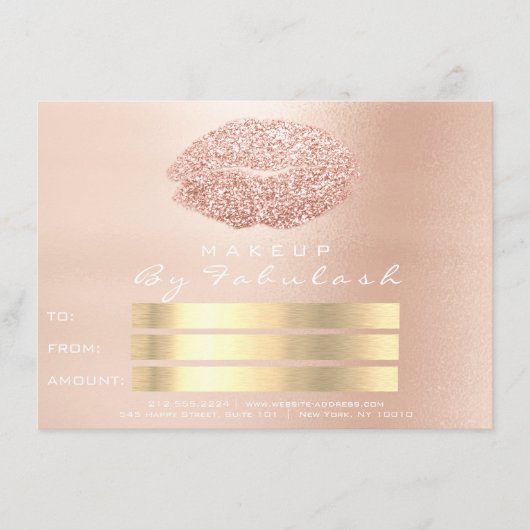 ピンクローズ金ゴールド赤面スキニーメイクアップリップギフトカード (正面)