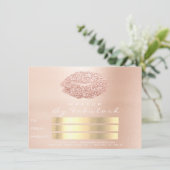 ピンクローズ金ゴールド赤面スキニーメイクアップリップギフトカード (スタンド正面)