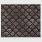 ピンクローズ金ゴールド赤面ダマスクフローラオーナメントブラック ラッピングペーパー (フラット)