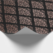 ピンクローズ金ゴールド赤面ダマスクフローラオーナメントブラック ラッピングペーパー (角)