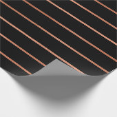 ピンクローズ金ゴールド赤面ブラックストライプライン ラッピングペーパー (角)