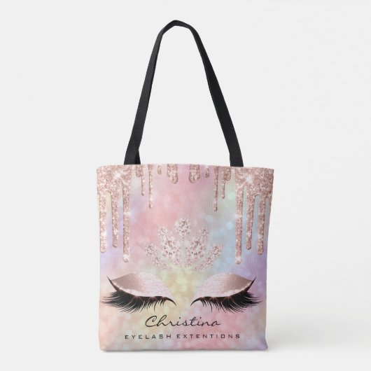 ピンクローズ金ゴールド赤面ホログラダイヤモンドメイクアップ トートバッグ (裏面)