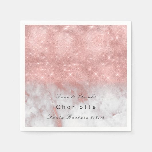 ピンクローズ金ゴールド赤面ホワイトグレーマーブルパーティールクス スタンダードカクテルナプキン (正面)