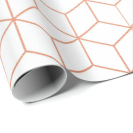 ピンクローズ金ゴールド赤面ホワイトジオメトリスクエア3D ラッピングペーパー