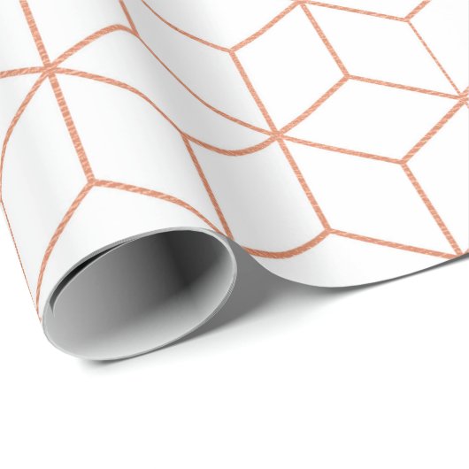 ピンクローズ金ゴールド赤面ホワイトジオメトリスクエア3D ラッピングペーパー (ロールコーナー)