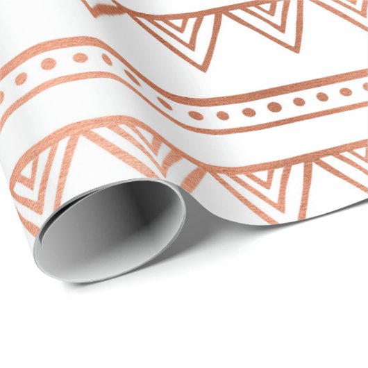 ピンクローズ金ゴールド赤面ホワイトトライバルストライプズライン ラッピングペーパー (ロールコーナー)