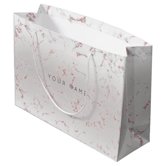 ピンクローズ金ゴールド赤面マーブルメタリックギフトグレー ラージペーパーバッグ (裏面アングル)