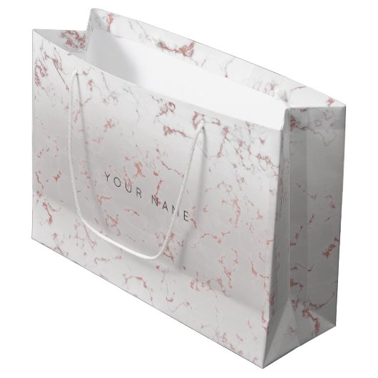 ピンクローズ金ゴールド赤面マーブルメタリックギフトグレー ラージペーパーバッグ (正面アングル)