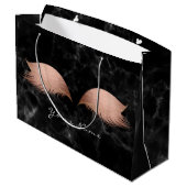 ピンクローズ金ゴールド赤面マーブルラッシュブラックメイクアップ ラージペーパーバッグ (裏面アングル)