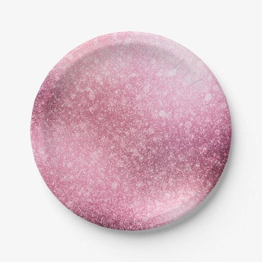 ピンクローズ金ゴールド金属箔スパークル ペーパープレート (正面)