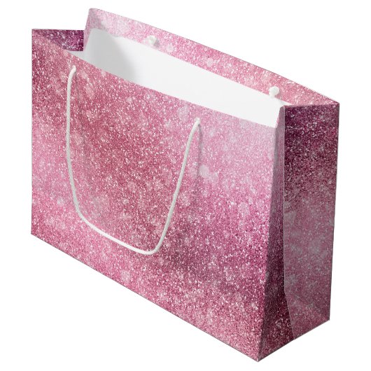 ピンクローズ金ゴールド金属箔スパークル ラージペーパーバッグ (正面アングル)