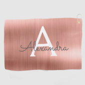 ピンクローズ金ゴールド金属箔モノグラム名 ゴルフタオル (横)