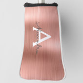 ピンクローズ金ゴールド金属箔モノグラム名 ゴルフヘッドカバー (回転90)