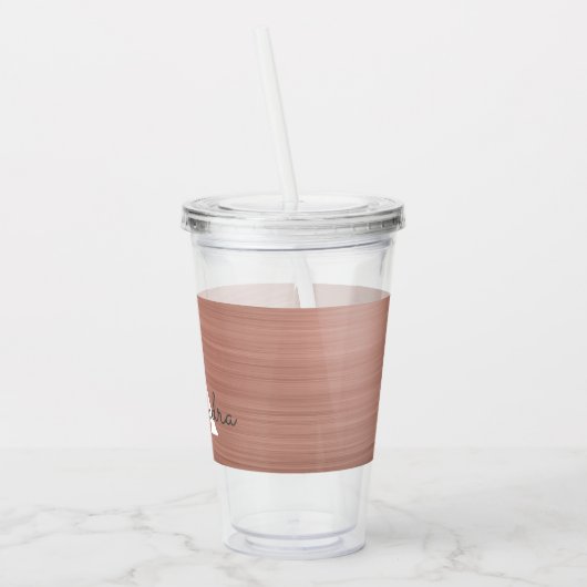 ピンクローズ金ゴールド金属箔モノグラム誕生日 アクリルタンブラー (左)