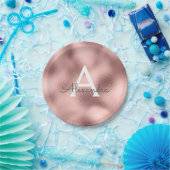 ピンクローズ金ゴールド金属箔モノグラム誕生日 ペーパープレート (パーティー)