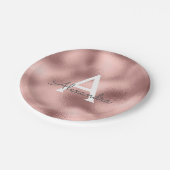 ピンクローズ金ゴールド金属箔モノグラム誕生日 ペーパープレート (アングル)