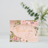 ピンクローズ金ゴールド銅ありがとうご結婚ざいまフローラ ポストカード (スタンド正面)