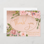 ピンクローズ金ゴールド銅ありがとうご結婚ざいまフローラ ポストカード (正面/裏面)
