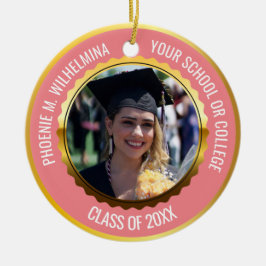 ピンクローズ金ゴールド2022年写真卒業クラス セラミックオーナメント