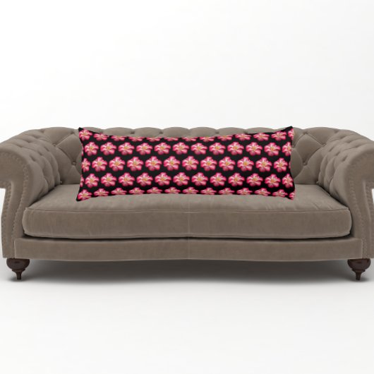 ピンクローズ開花オンブラックフローラルパターン ボディピロー