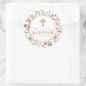 ピンクローズ開花ガールバプテスマメッセージカードシール ラウンドシール (バッグ)