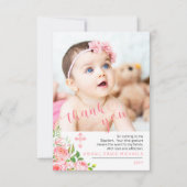 ピンクローズ開花バプテスマ写真感謝 サンキューカード (正面)