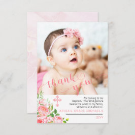 ピンクローズ開花バプテスマ写真感謝 サンキューカード