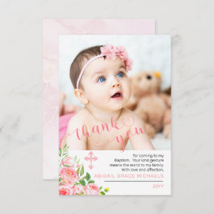 ピンクローズ開花バプテスマ写真感謝 サンキューカード