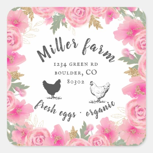 ピンクローズ離れ金ゴールドズファームハウスエッグカートン スクエアシール (正面)
