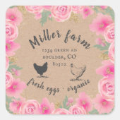 ピンクローズ離れ金ゴールド農家エッグカートン スクエアシール (正面)