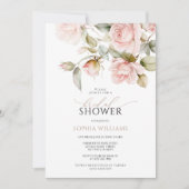 ピンクローズ&グリーンリー葉ズブライダルシャワー 招待状 (正面)