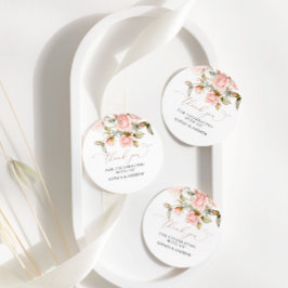 ピンクローズ&グリーン葉リー結婚式の引き出物ラベル フェイバータグ