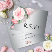ピンクローズ&シルバーウェディングRSVP 出欠カード