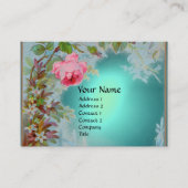 ピンクローズ&ジャスミンモノグラムジェムストーンティール（緑がかった色）ブルー 名刺 (正面)