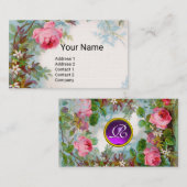 ピンクローズ&ジャスミンモノグラムパープルジェムフローラ 名刺 (正面/裏面)