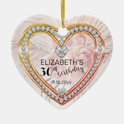 ピンクローズ |ダイヤモンズ30歳の誕生日記念日 セラミックオーナメント (正面)