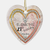 ピンクローズ |ダイヤモンド21の誕生日の記念日または名前 セラミックオーナメント (右)