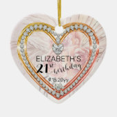 ピンクローズ |ダイヤモンド21の誕生日の記念日または名前 セラミックオーナメント (正面)