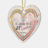 ピンクローズ |ダイヤモンド21の誕生日の記念日または名前 セラミックオーナメント (左)