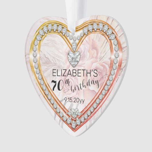 ピンクローズ |ダイヤモンド70誕生日記念 オーナメント (正面)