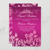 ピンクローズ&ティアラ誕生日招待状 招待状 (正面/裏面)