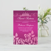 ピンクローズ&ティアラ誕生日招待状 招待状 (スタンド正面)