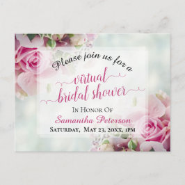 ピンクローズ&ピーニーバdsバーチャルブライダルシャワー インビテーションポストカード