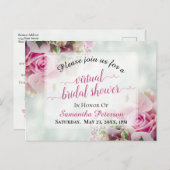 ピンクローズ&ピーニーバdsバーチャルブライダルシャワー インビテーションポストカード (正面/裏面)