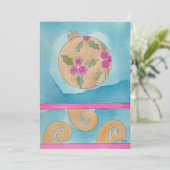 ピンクローズ&ホリーオーナメント – フラットクリスマスカード 案内状 (スタンド正面)